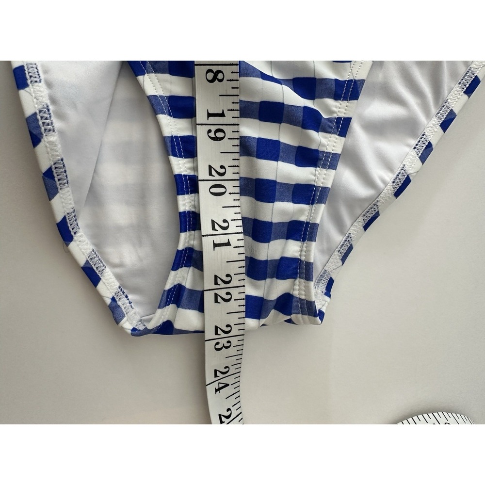 New Milly Womens Jacquard Cottage Bow Blue Gingham One-Piece Swimsuit Large - Picture 12 of 14